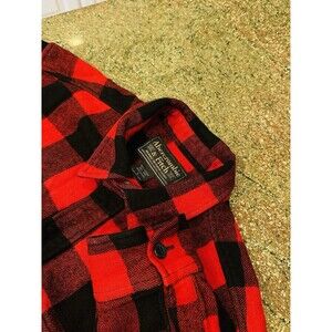 Vintage Abercrombie & Fitch Shirt Small Red Flannel Buffalo Plaid Heavy L